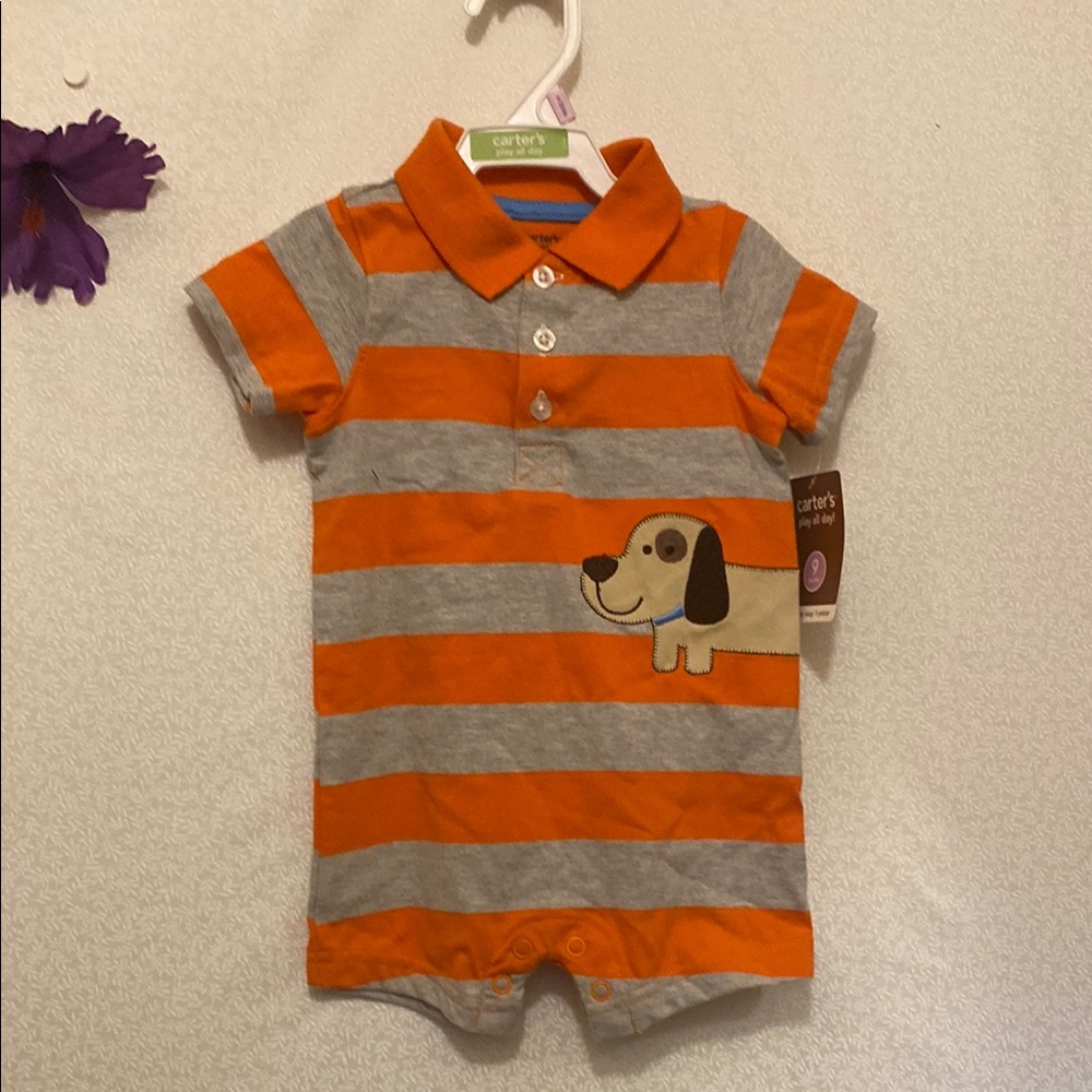 Carter's Striped Orange and Gray Baby Romper